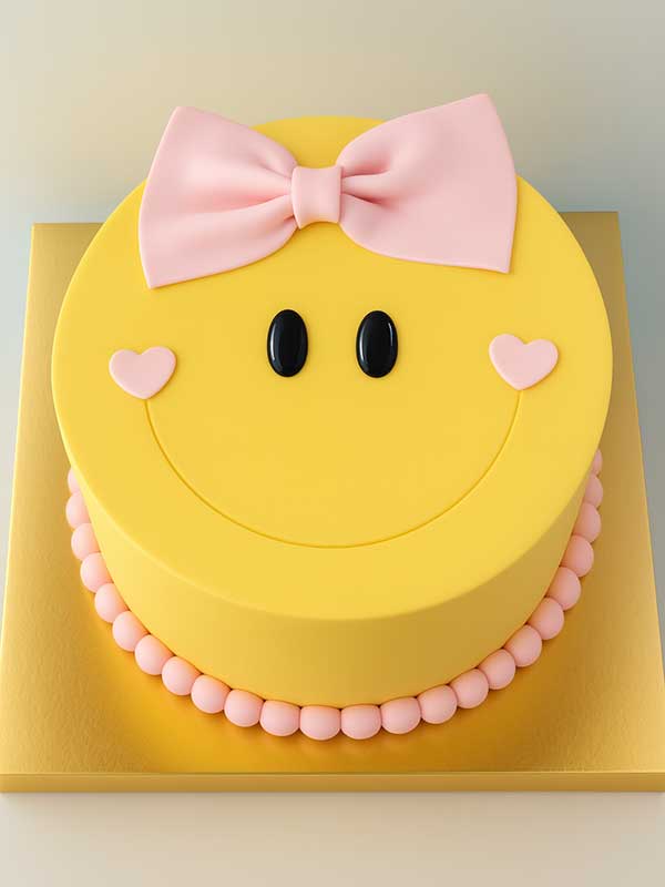 Smiley Delight Cake (Smiley Design, Round Shape, Girl Theme)