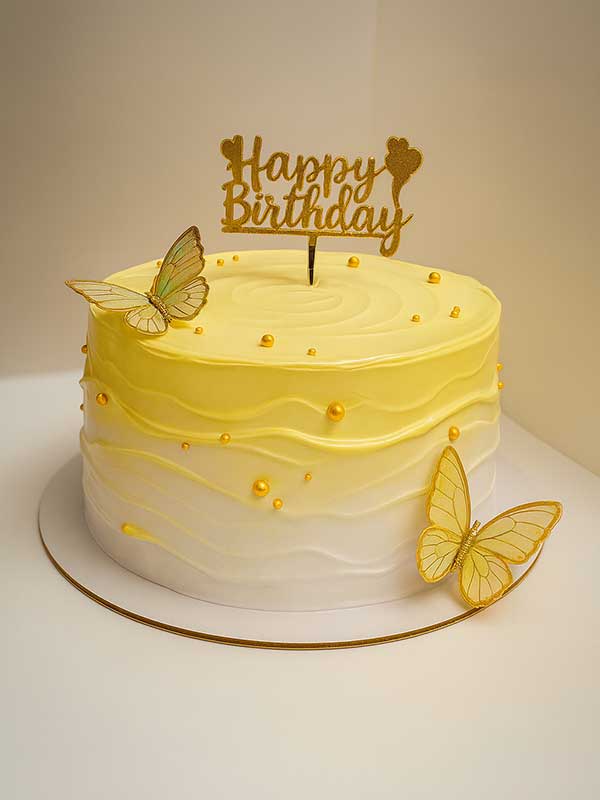 Butterfly Charm Yellow Birthday Cake