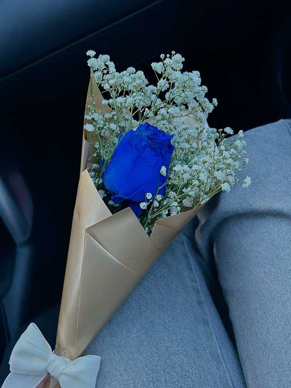 Blue Rose & Baby Breath Bunch