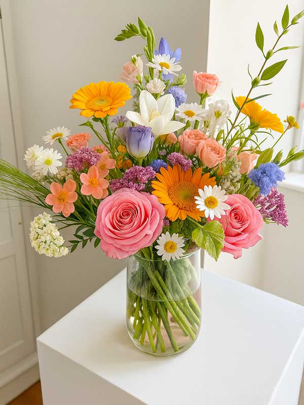 Glass Pot Pink & Gerbera Mix