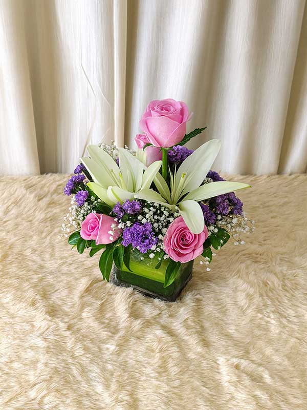 Pink & White Lily Glass Vase