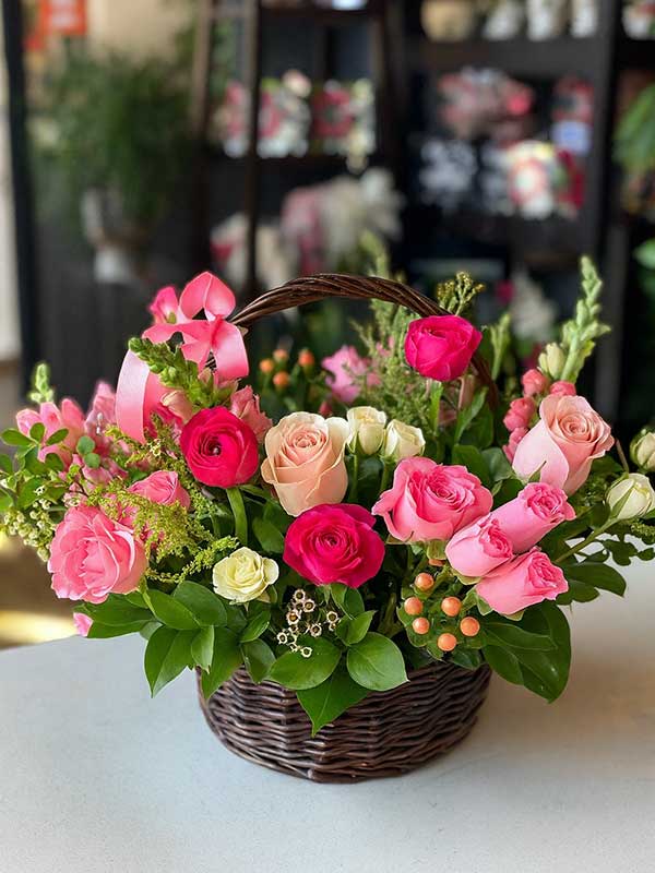 Yellow, Pink & Red Cane Basket