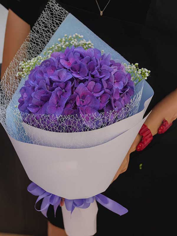 Purple Hydrangea Baby Breath Bouquet