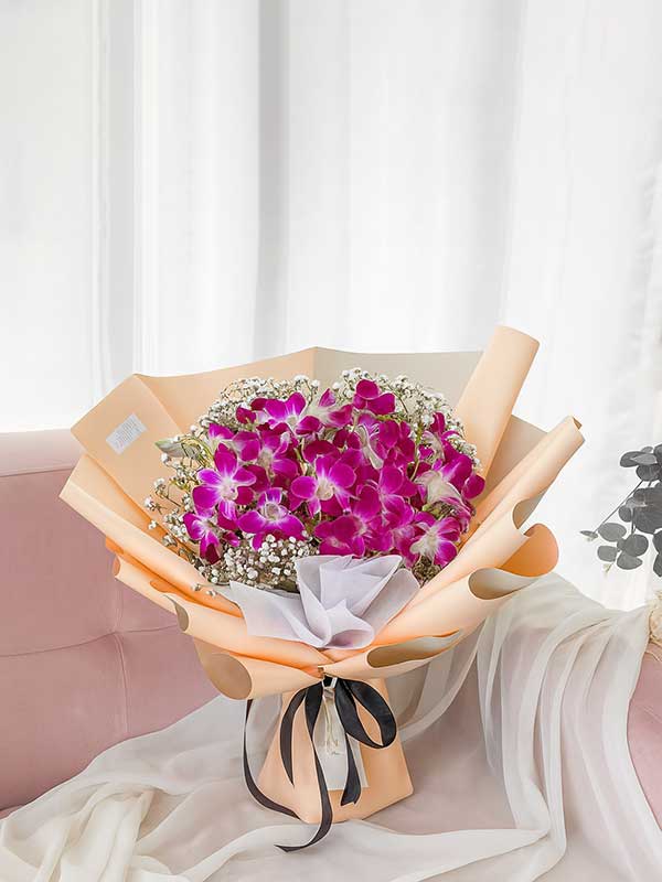 Purple Orchid & Baby Breath Bunch